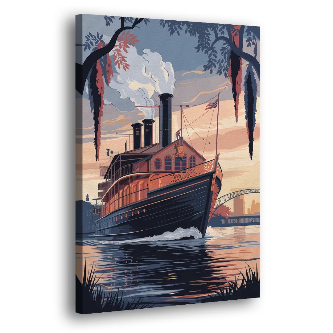 New Orleans Steamboat on the River Side - Canvas Wall Art