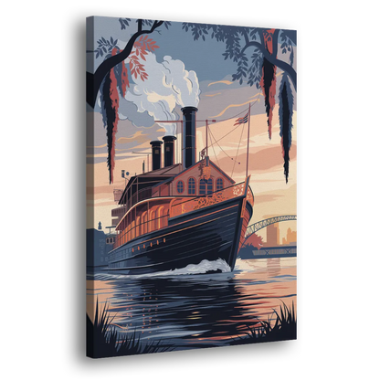 New Orleans Steamboat on the River Side - Canvas Wall Art