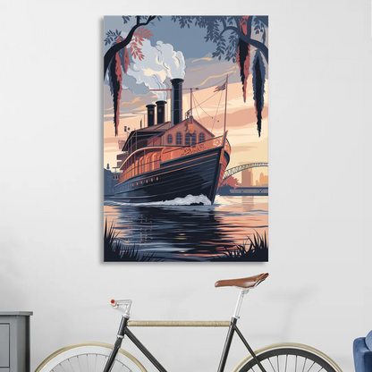 New Orleans Steamboat on the River Sitting Room - Canvas Wall Art