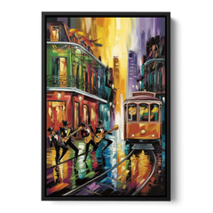 New Orleans Symbols of Culture - Black Framed Canvas Wall Art - Front