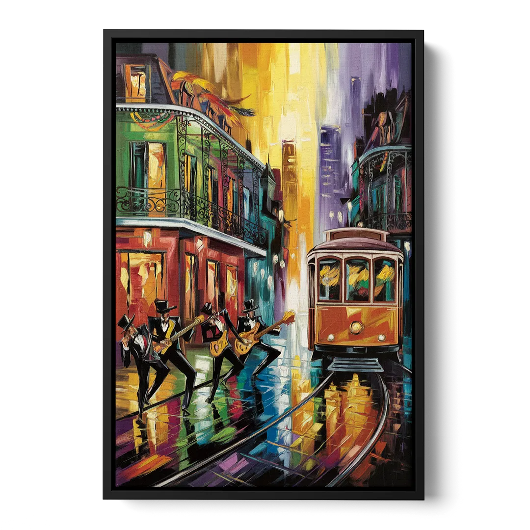 New Orleans Symbols of Culture Front - Black Canvas Wall Art
