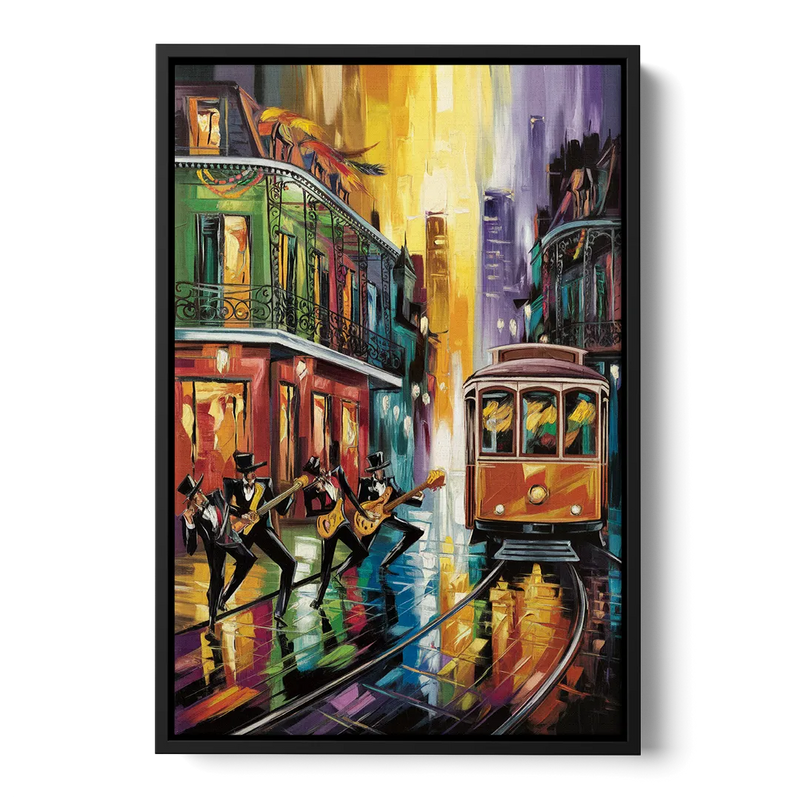 New Orleans Symbols of Culture Front - Black Canvas Wall Art