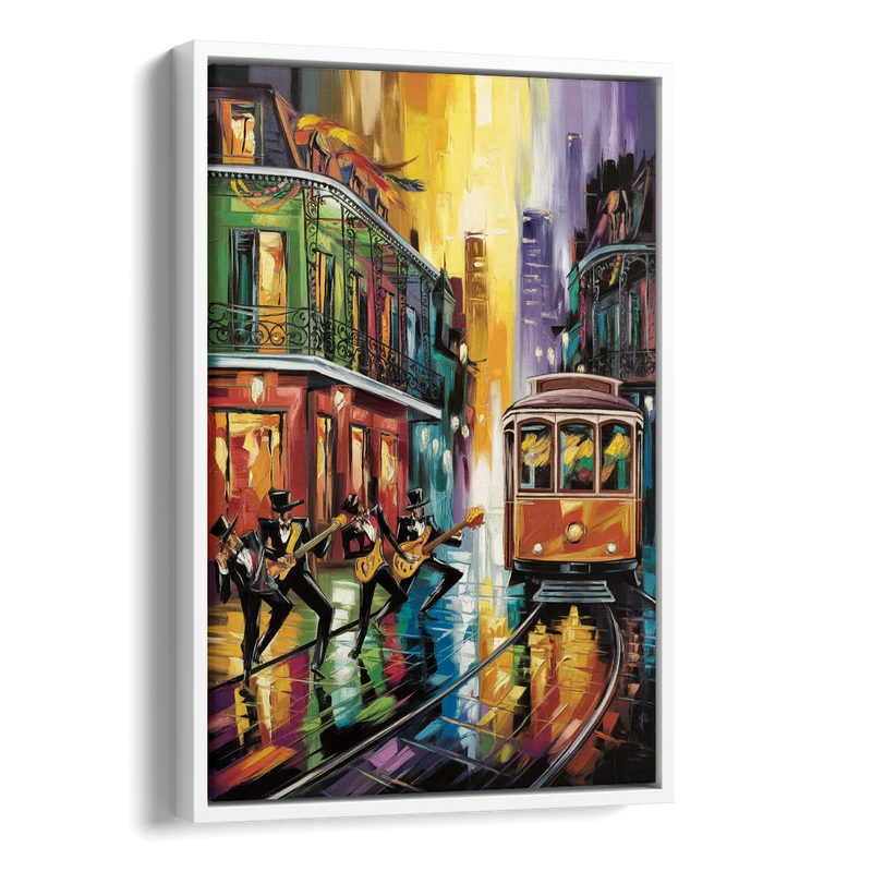 New Orleans Symbols of Culture Side - White Canvas Wall Art