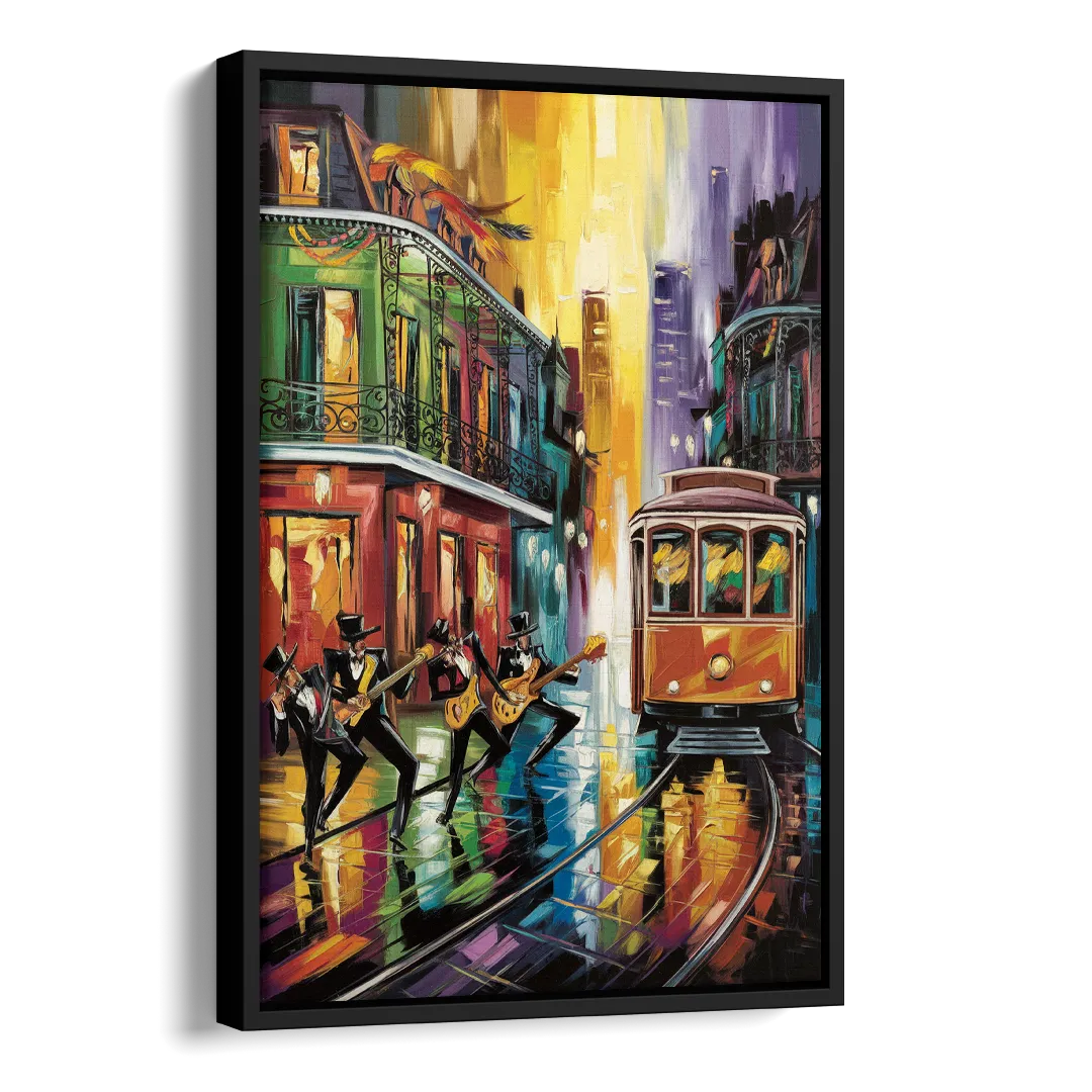 New Orleans Symbols of Culture Side - Black Canvas Wall Art
