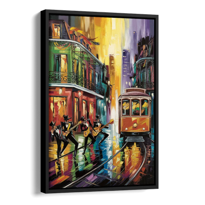 New Orleans Symbols of Culture Side - Black Canvas Wall Art