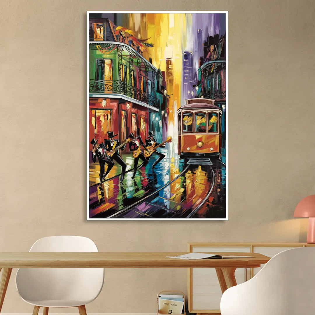 New Orleans Symbols of Culture Living Room - White Canvas Wall Art