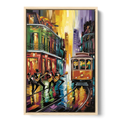 New Orleans Symbols of Culture - Oak Framed Canvas Wall Art - Front