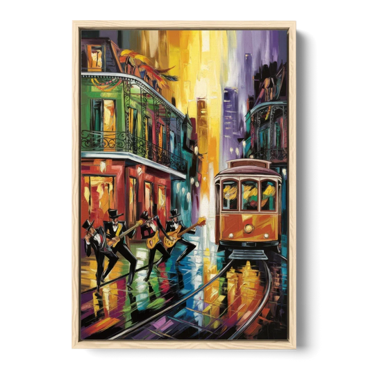 New Orleans Symbols of Culture - Oak Framed Canvas Wall Art - Front