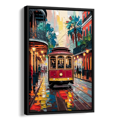 New Orleans Trolley Car Journey Side - Black Canvas Wall Art
