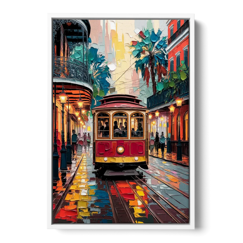 New Orleans Trolley Car Journey Front - White Canvas Wall Art