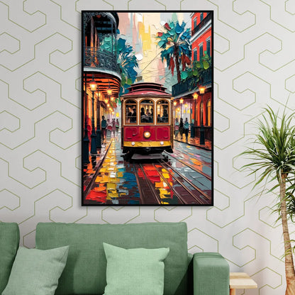 New Orleans Trolley Car Journey Sitting Room - Black Canvas Wall Art