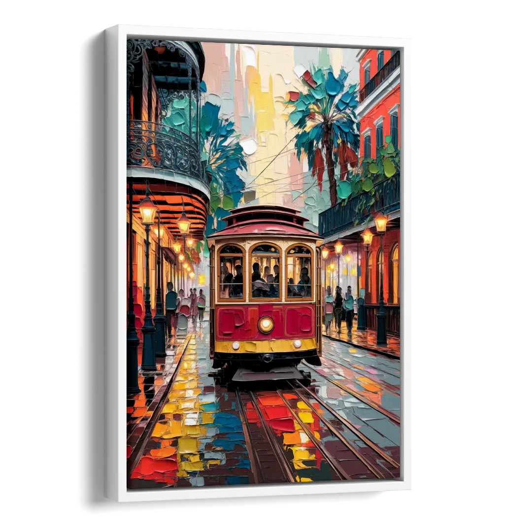 New Orleans Trolley Car Journey Side - White Canvas Wall Art