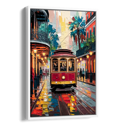 New Orleans Trolley Car Journey Side - White Canvas Wall Art