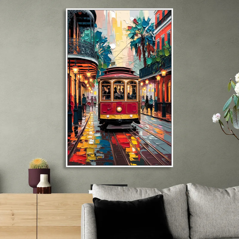 New Orleans Trolley Car Journey Sitting Room - White Canvas Wall Art