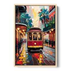 New Orleans Trolley Car Journey - Oak Framed Canvas Wall Art - Front