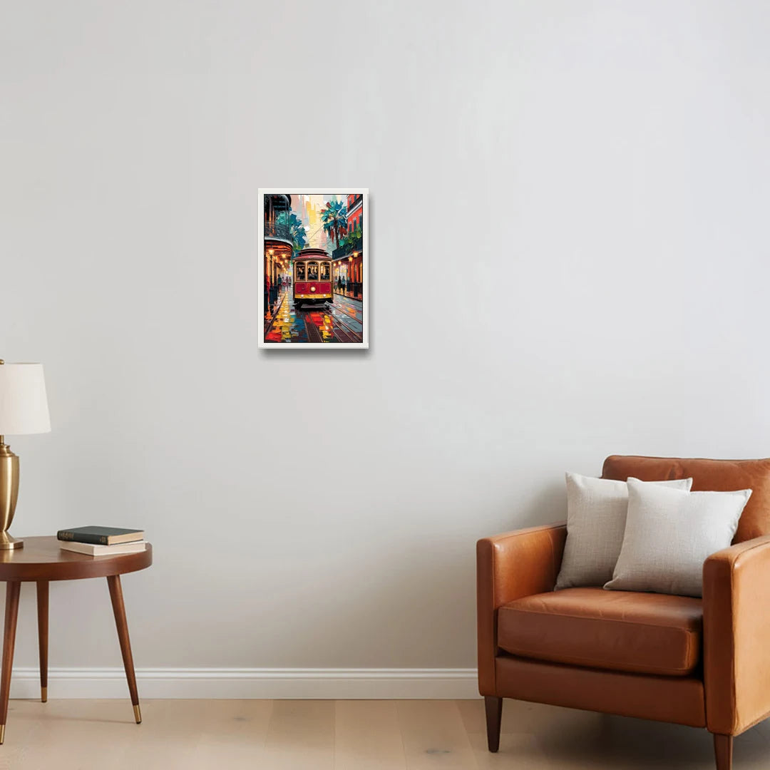 New Orleans Trolley Car Journey - White Framed Canvas Wall Art - Sofa - 12x18