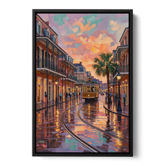 New Orleans Vibrant Street Art - Black Framed Canvas Wall Art - Front