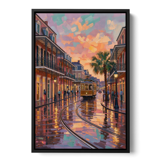 New Orleans Vibrant Street Art - Black Framed Canvas Wall Art - Front