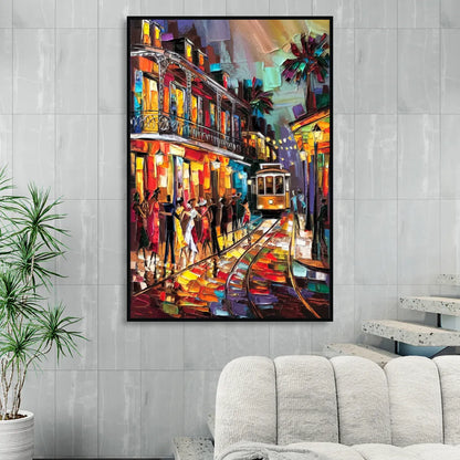 New Orleans Vibrant Street Art Sitting Room - Black Canvas Wall Art