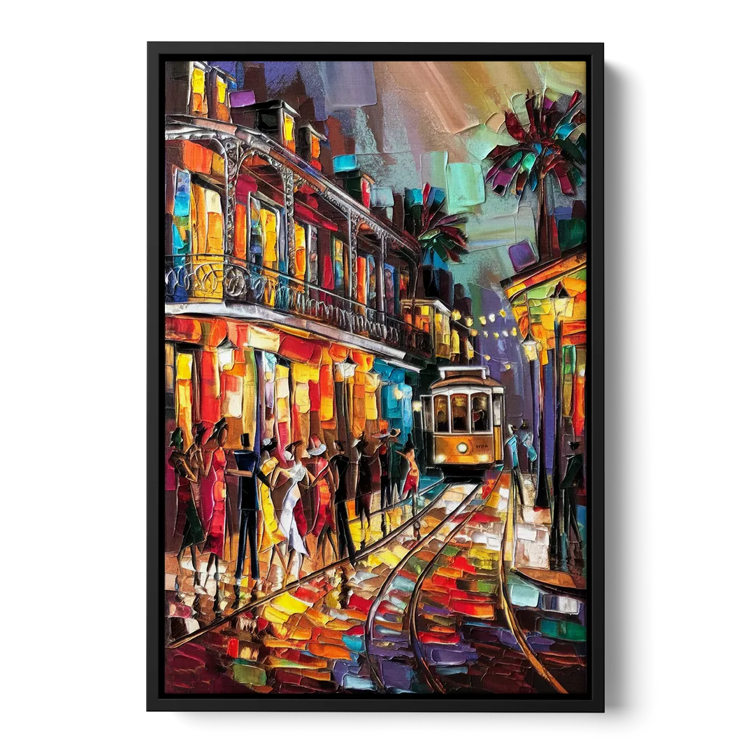 New Orleans Vibrant Street Art Front - Black Canvas Wall Art