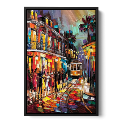New Orleans Vibrant Street Art Front - Black Canvas Wall Art