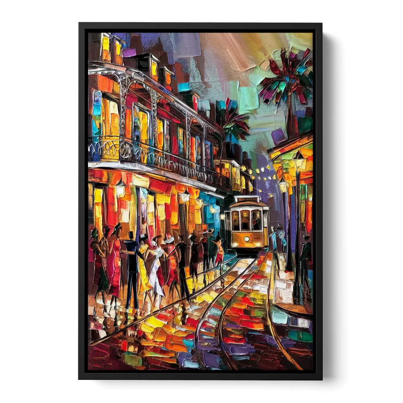 New Orleans Vibrant Street Art Front - Black Canvas Wall Art