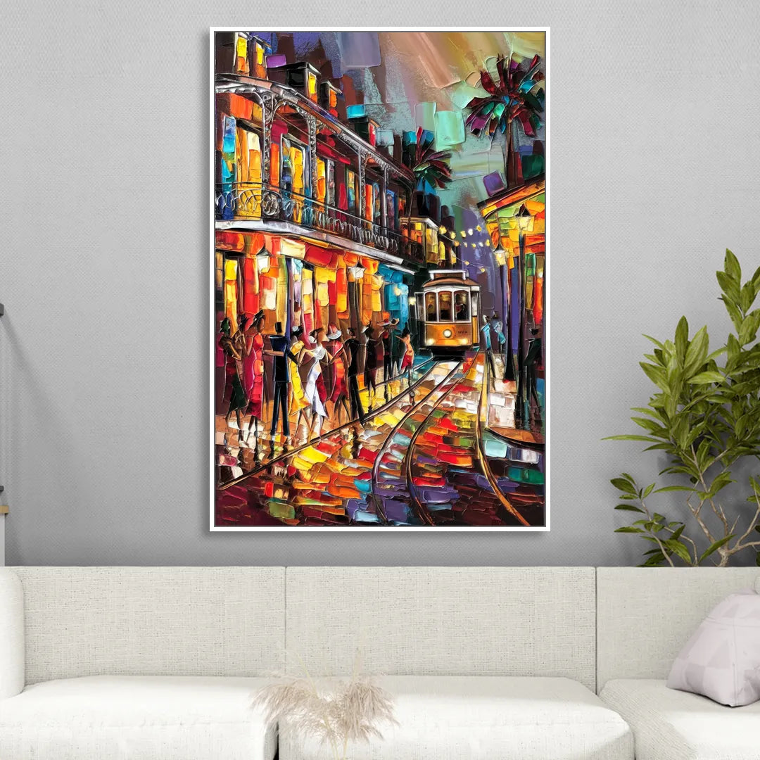 New Orleans Vibrant Street Art Sitting Room - White Canvas Wall Art