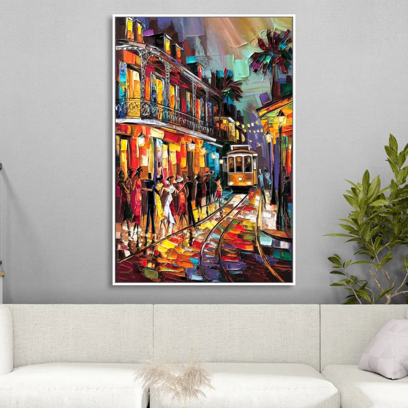 New Orleans Vibrant Street Art Sitting Room - White Canvas Wall Art