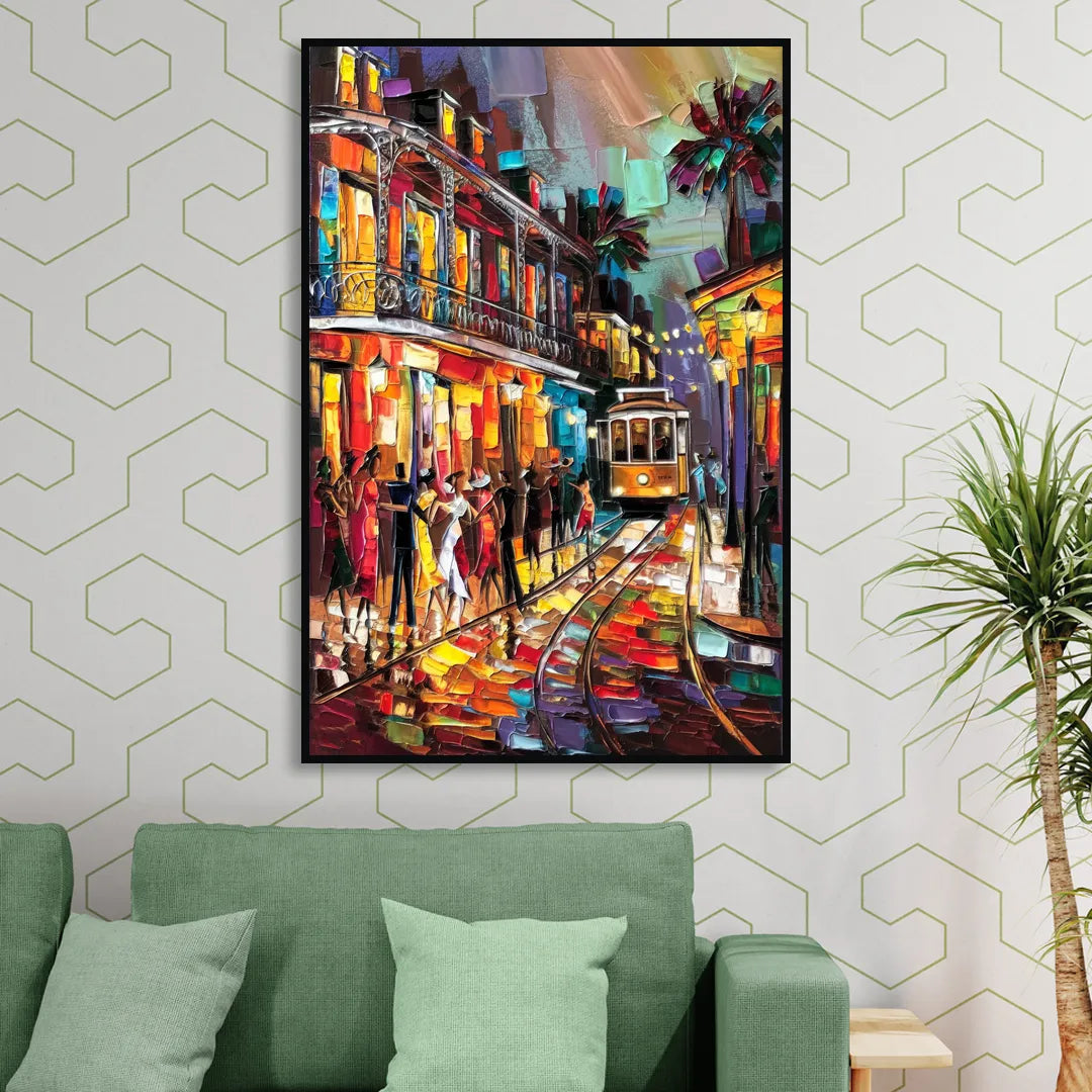 New Orleans Vibrant Street Art Living Room - Black Canvas Wall Art