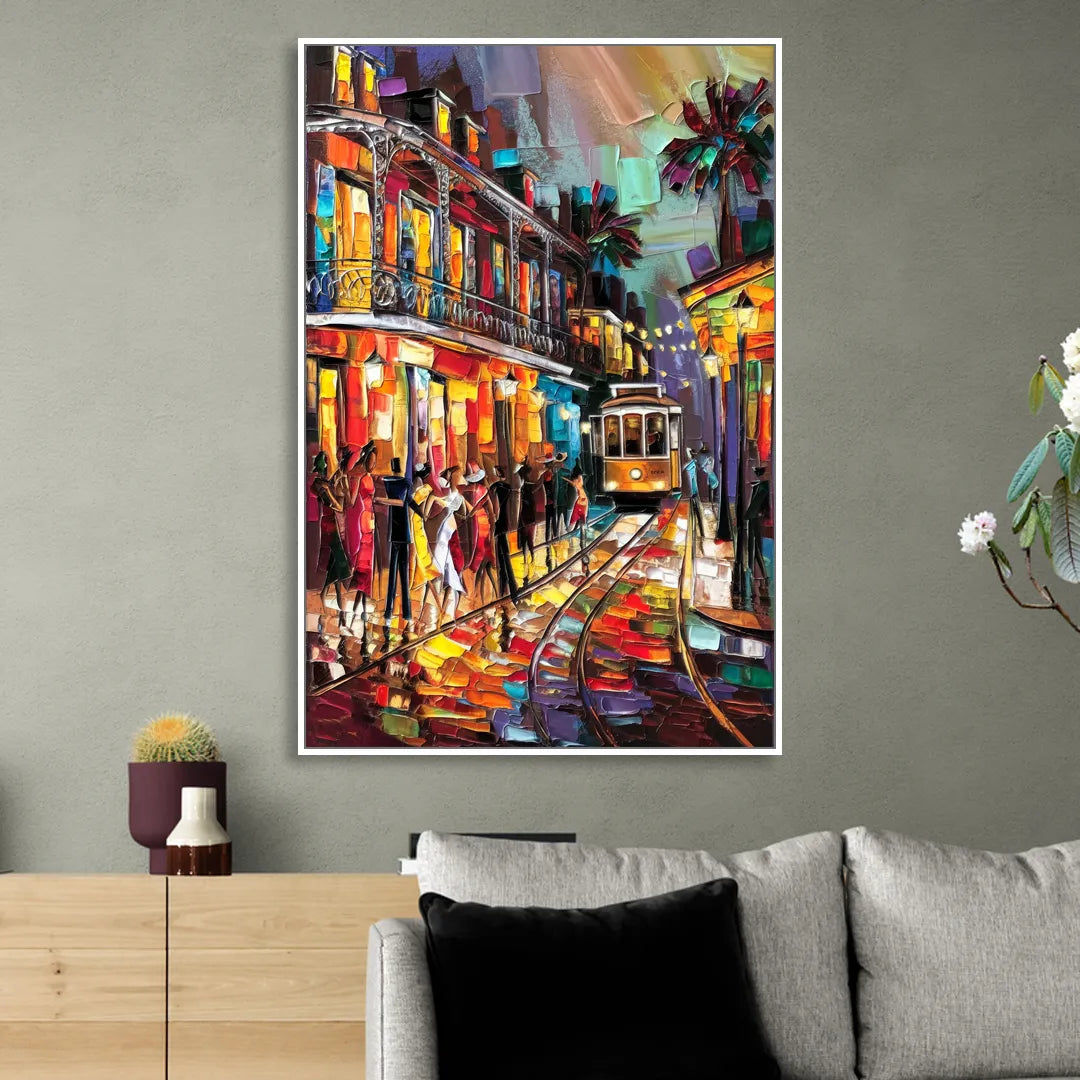 New Orleans Vibrant Street Art Living Room - White Canvas Wall Art