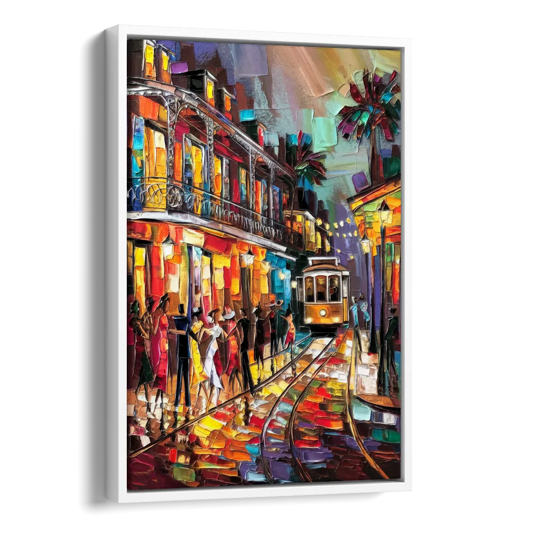New Orleans Vibrant Street Art Side - White Canvas Wall Art