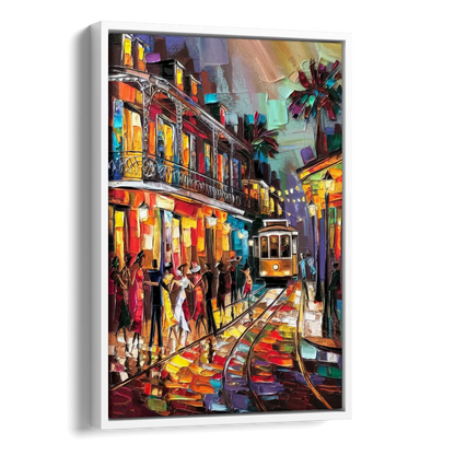 New Orleans Vibrant Street Art Side - White Canvas Wall Art