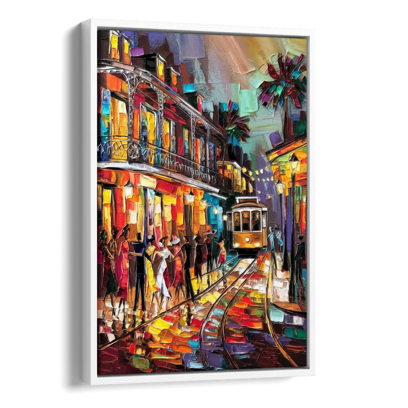 New Orleans Vibrant Street Art Side - White Canvas Wall Art