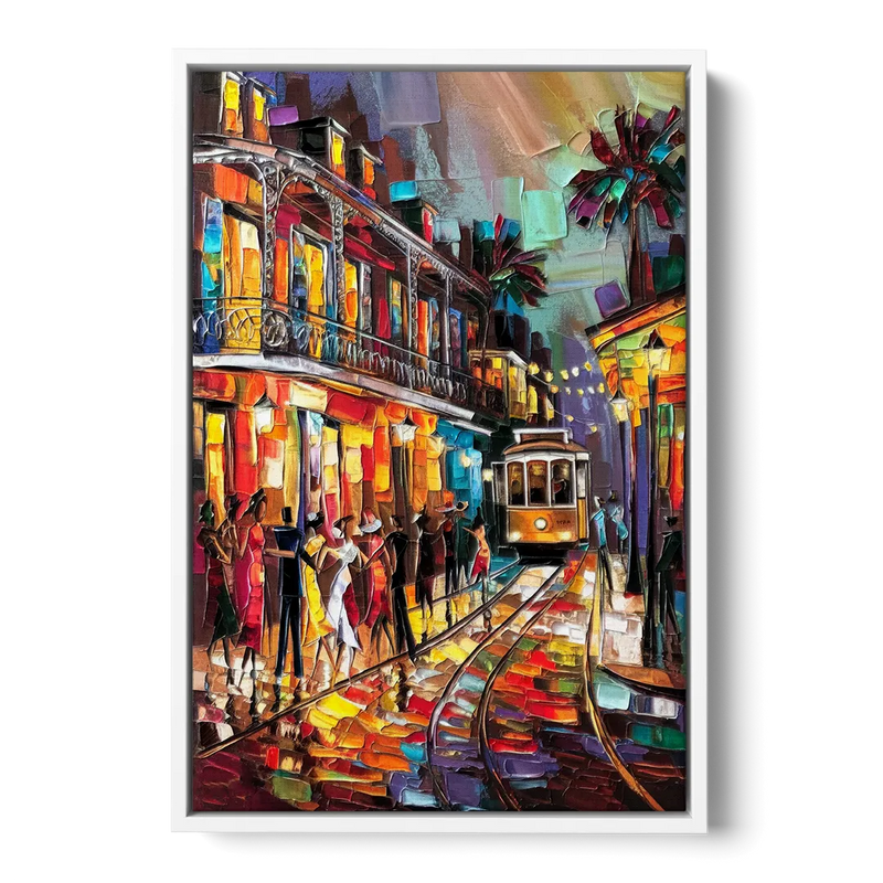 New Orleans Vibrant Street Art Front - White Canvas Wall Art