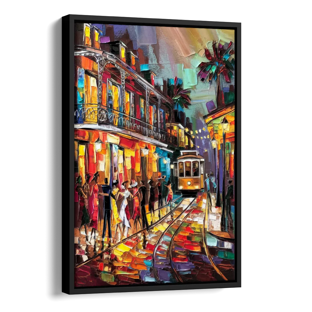 New Orleans Vibrant Street Art Side - Black Canvas Wall Art