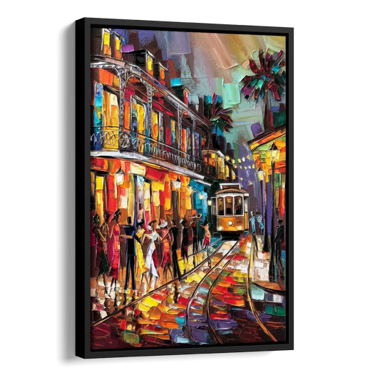 New Orleans Vibrant Street Art Side - Black Canvas Wall Art