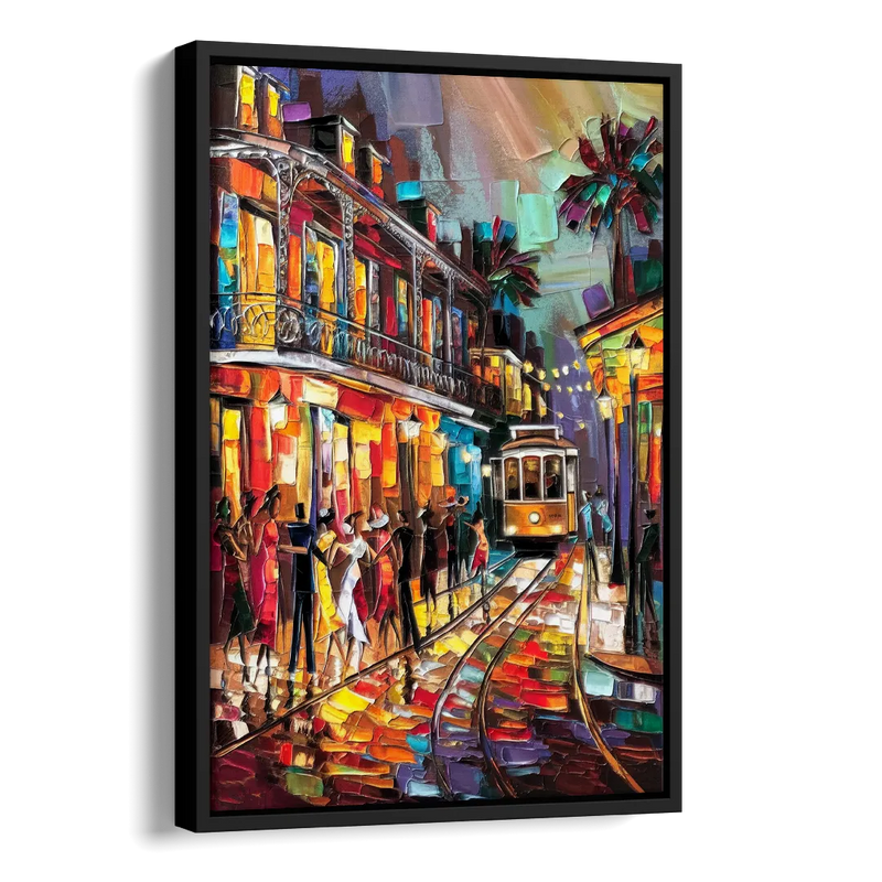 New Orleans Vibrant Street Art Side - Black Canvas Wall Art