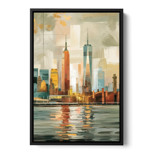 New York City Abstract Skyline Art Hudson - Black Framed Canvas Wall Art - Front