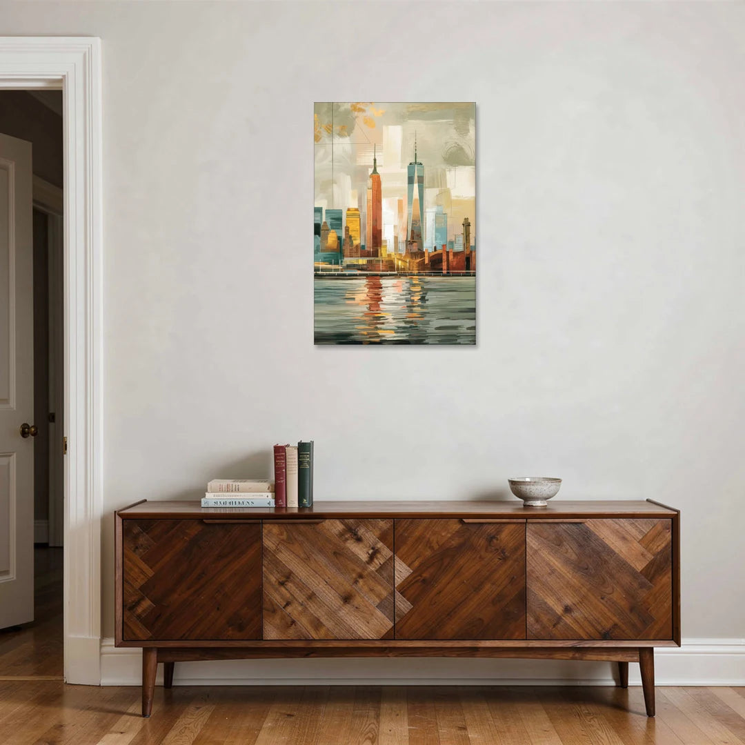 New York City Abstract Skyline Art Hudson - Canvas Wall Art - Coffee Table - 24x36