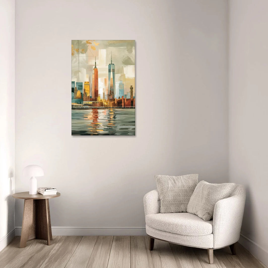 New York City Abstract Skyline Art Hudson - Canvas Wall Art - Sofa - 24x36