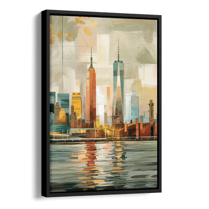 New York City Abstract Skyline Art Hudson Side - Black Canvas Wall Art