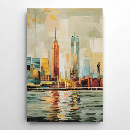 New York City Abstract Skyline Art Hudson - Canvas Wall Art