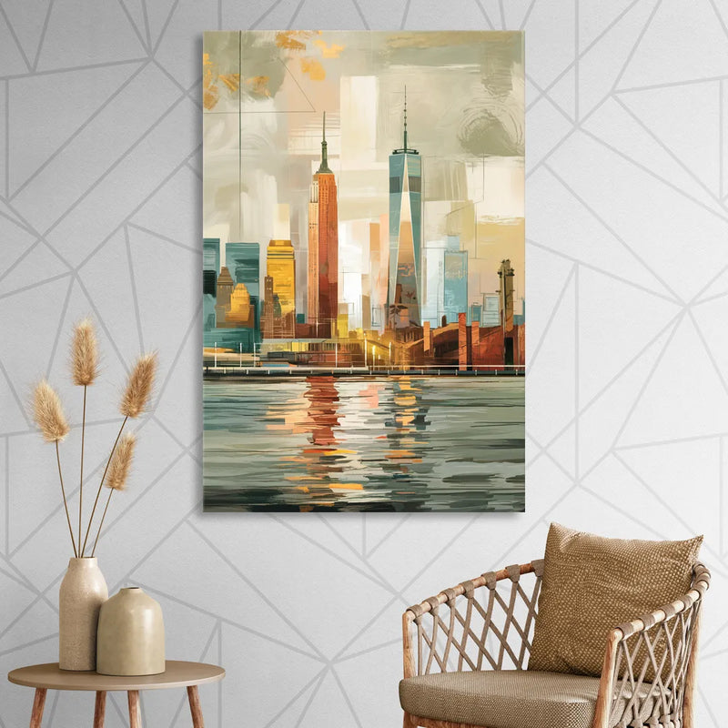 New York City Abstract Skyline Art Hudson Sitting Room - Canvas Wall Art