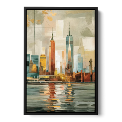 New York City Abstract Skyline Art Hudson Front - Black Canvas Wall Art