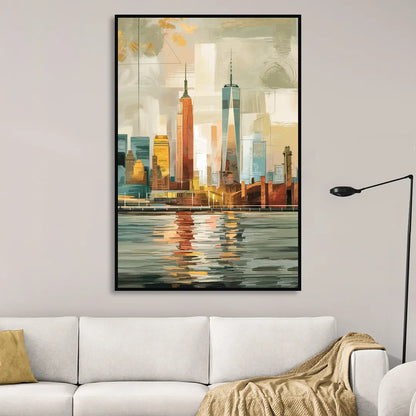New York City Abstract Skyline Art Hudson Sitting Room - Black Canvas Wall Art