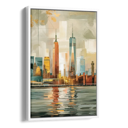 New York City Abstract Skyline Art Hudson Side - White Canvas Wall Art