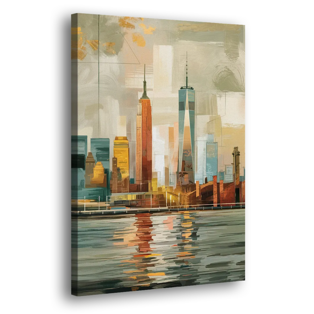 New York City Abstract Skyline Art Hudson Side - Canvas Wall Art
