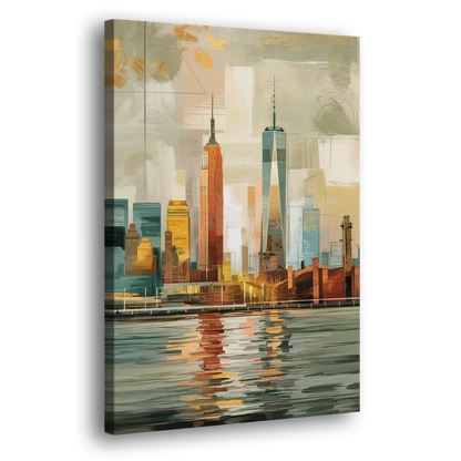 New York City Abstract Skyline Art Hudson Side - Canvas Wall Art
