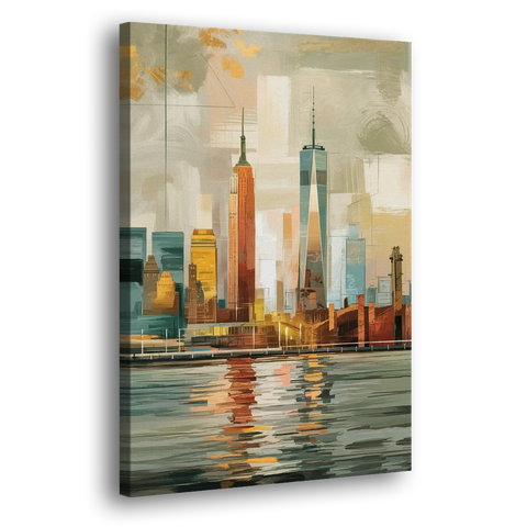 New York City Abstract Skyline Art Hudson - Canvas Wall Art