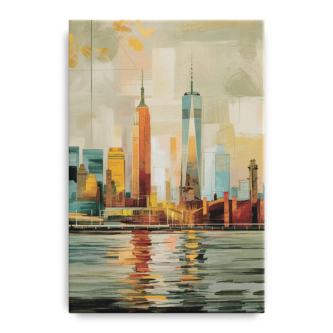 New York City Abstract Skyline Art Hudson Front - Canvas Wall Art